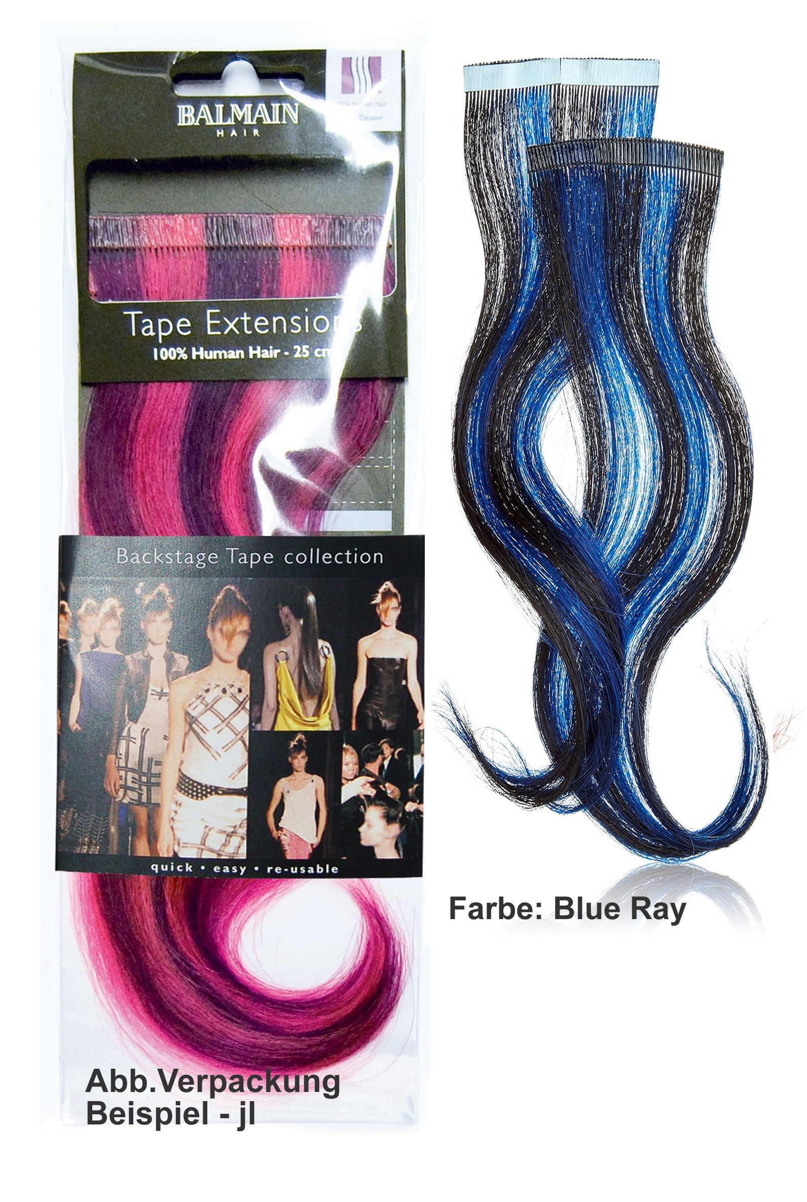 Balmain Tape + Clip Extensions 25cm, Blue Ray